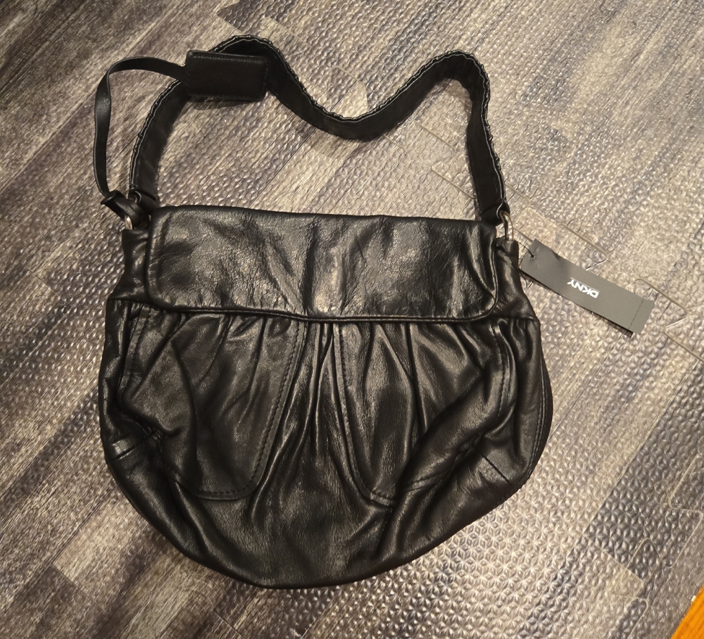 Dkny Black Shoulder Bag with Slouchy Leather and Silver Hardware